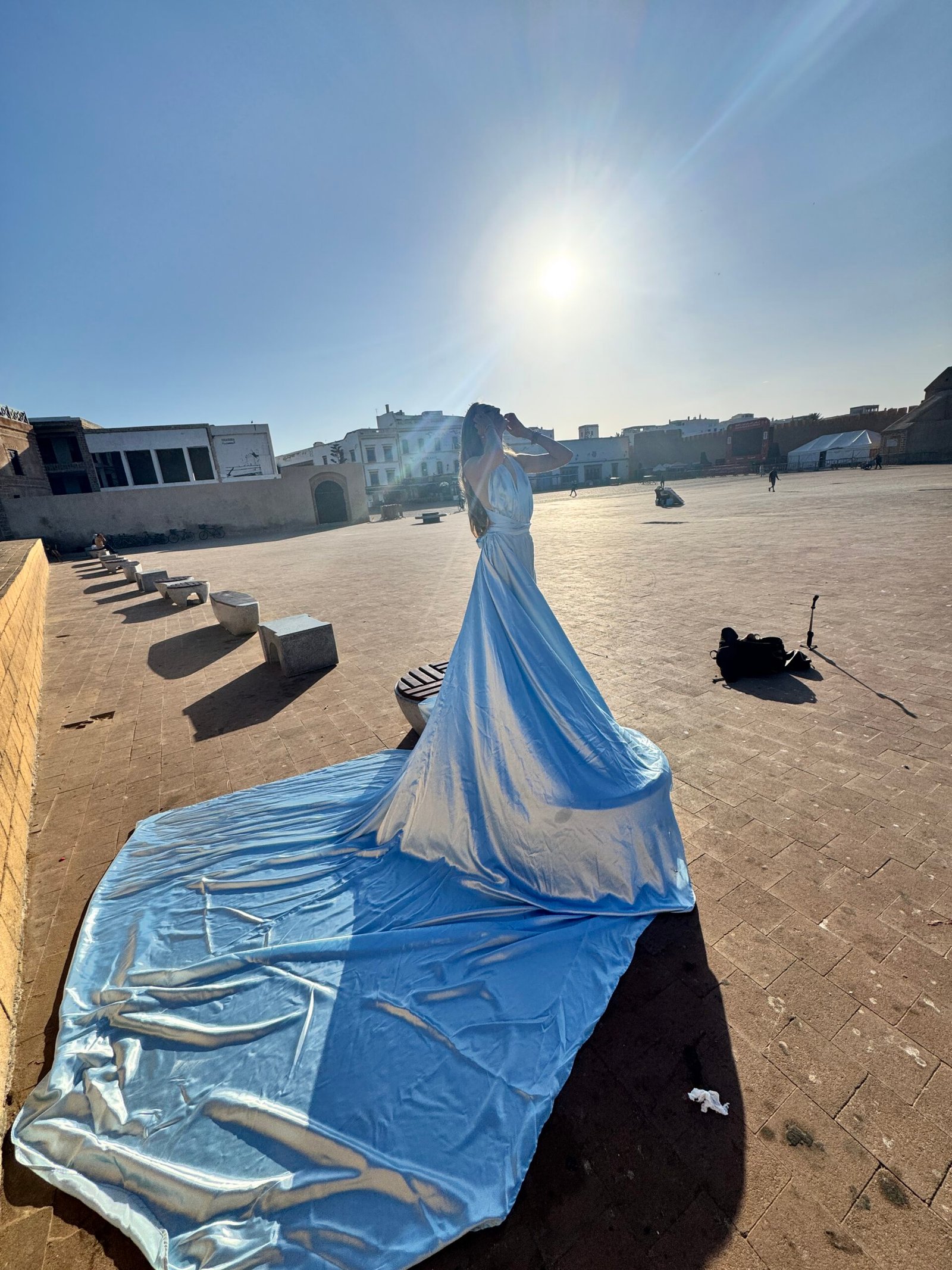 Flying dress photoshoot in the hidden Medina streets of Essaouira