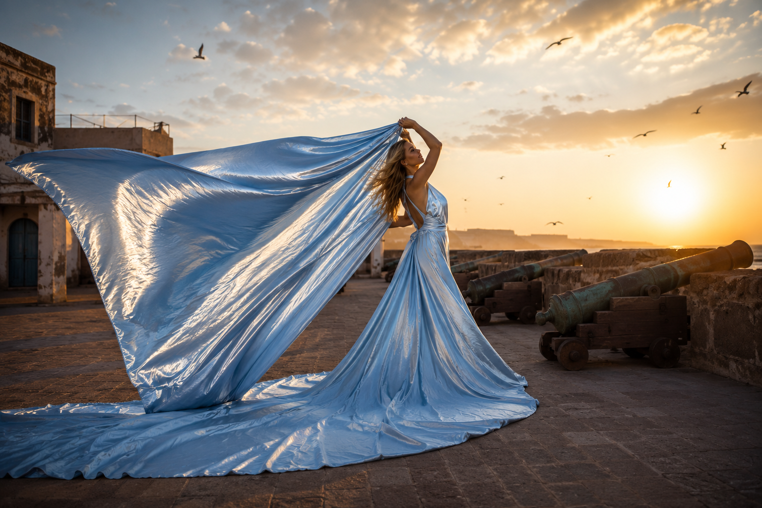 Luxury Flying Dress photography in Essaouira